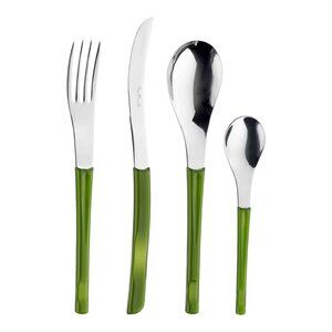 24 Piece PINTI 1929 Flatware Set Italy Green Handles SS Pintinox Movie Series